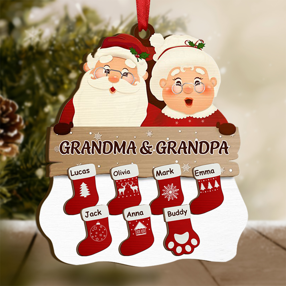 Personalised Family Ornament Custom 2-12 Names Wooden Christmas Ornament for Grandma Grandpa-Jessemade AU