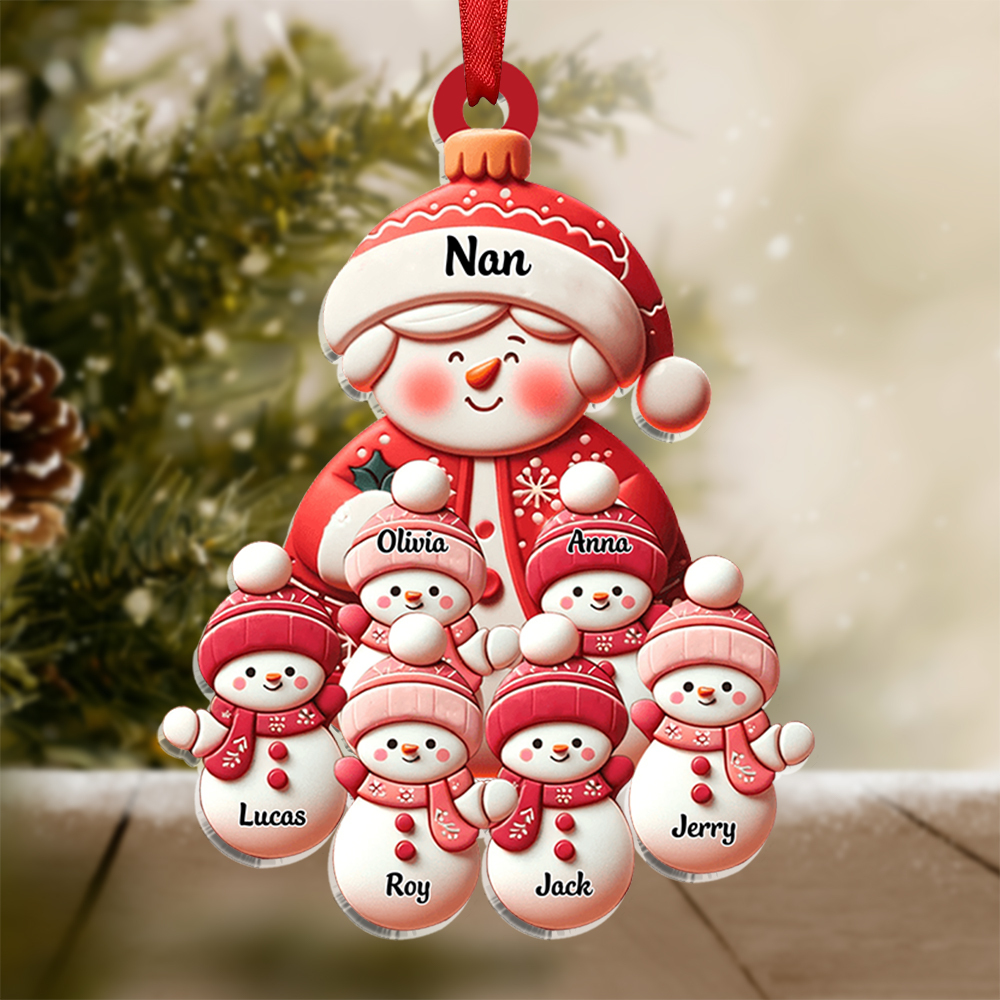 Personalised Snowman Hanging Ornament Custom 2-11 Names Acrylic Christmas Gift for Nan/Mum-Jessemade AU