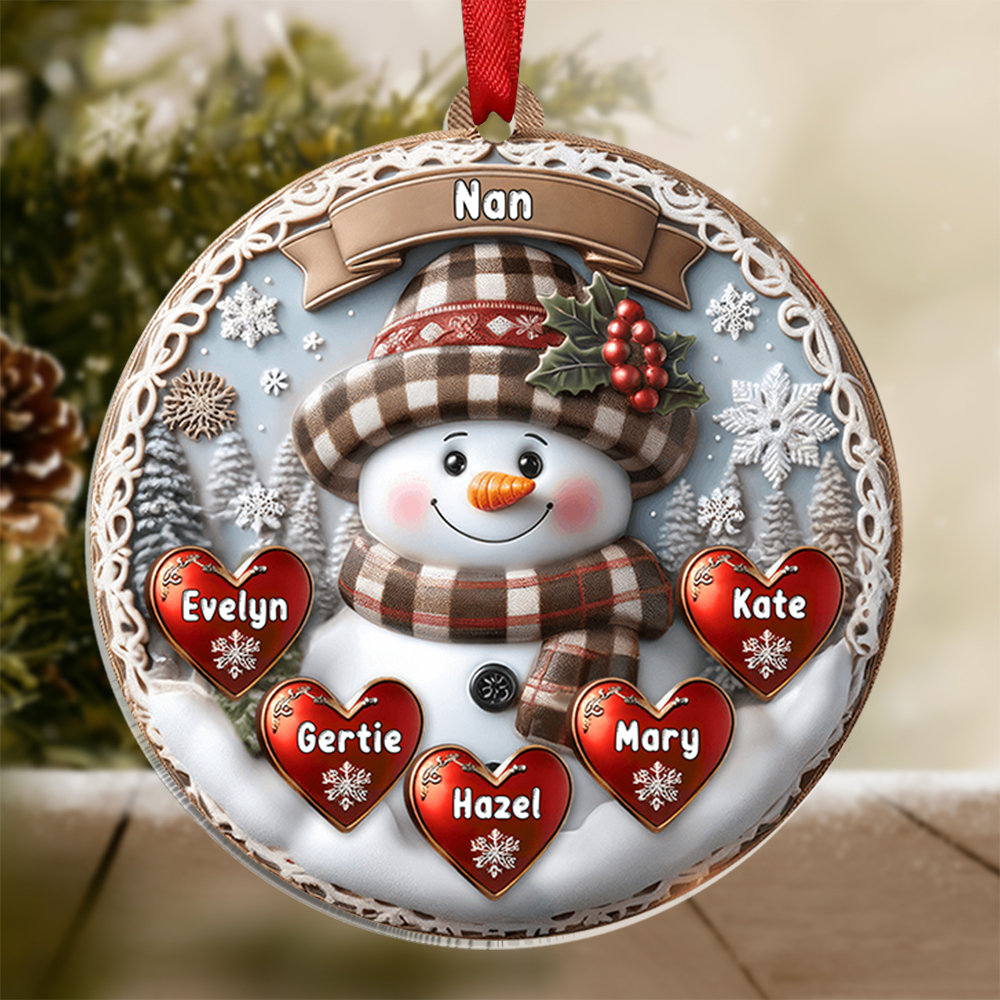 Personalised Snowman Hanging Ornament Custom 2-9 Names Acrylic Christmas Gift for Nan/Mum-Jessemade AU