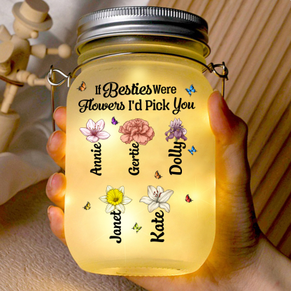 Personalised Birth Flower Mason Jar Light Custom 2-6 Names Bottle Gifts for Besties/Sistas - If Sisters Were Flowers I'd Pick You-Jessemade AU