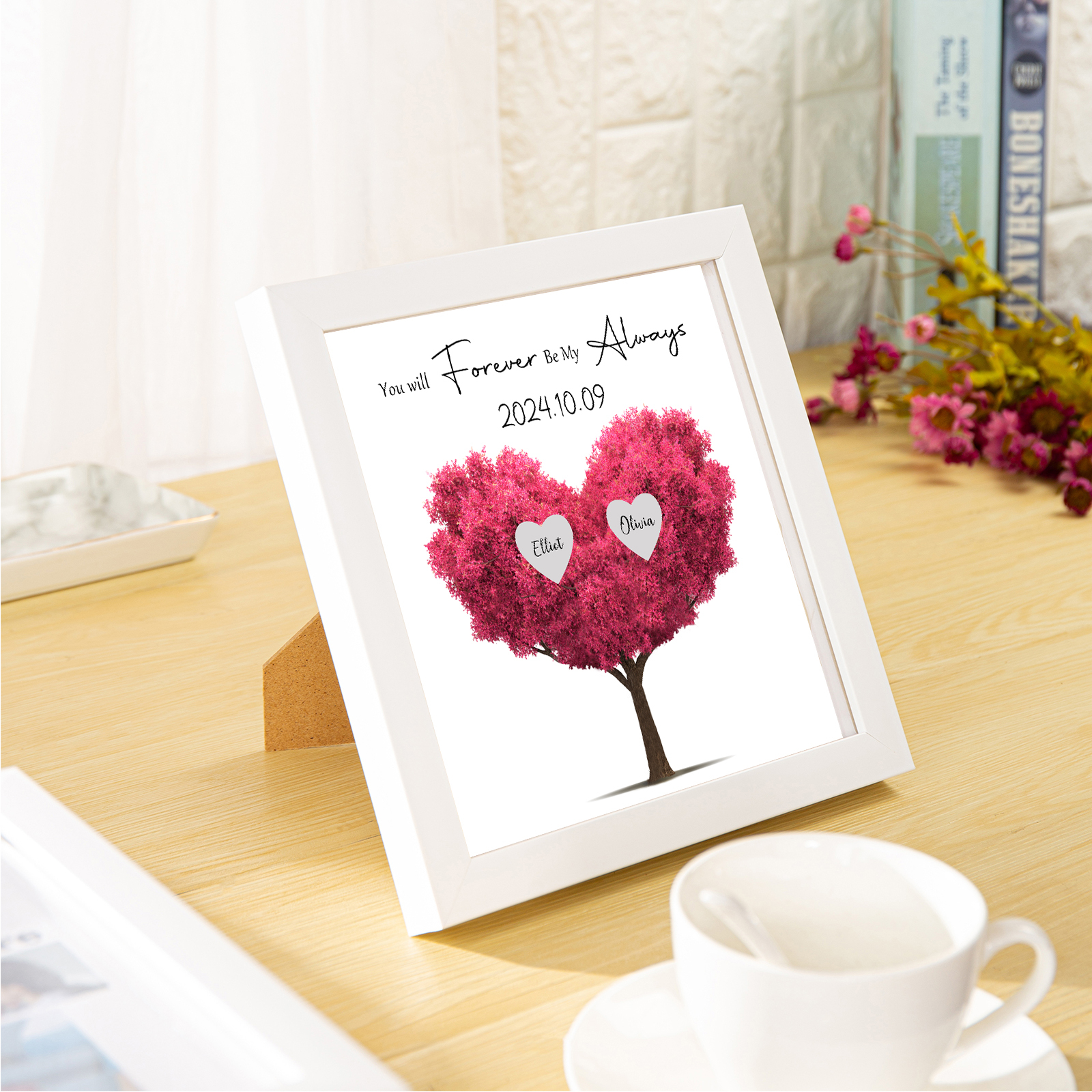 Personalised Pink Heart Tree Frame with 2 Names & Date Forever Love Gift for Couples-Jessemade AU