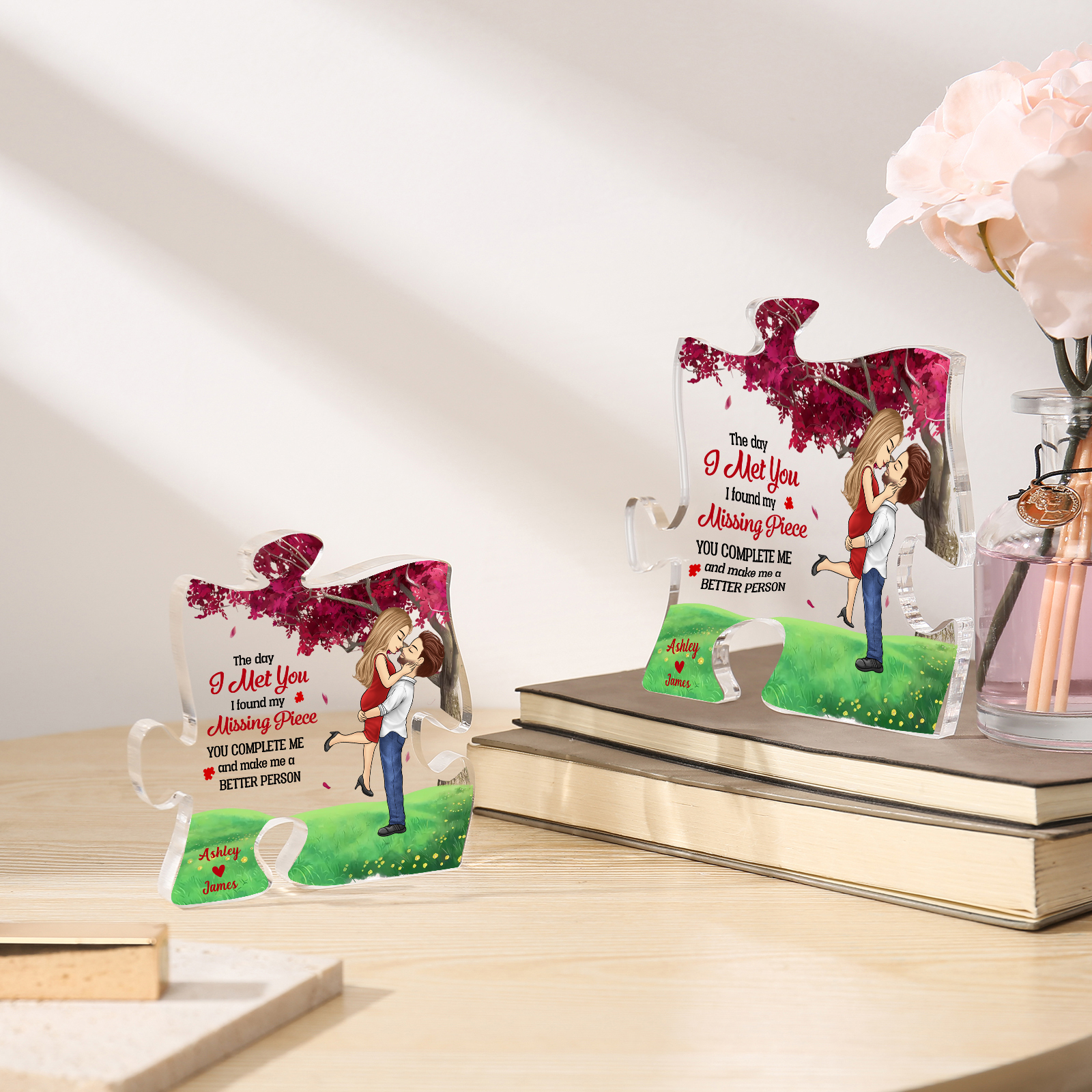 The Day I Met You I Found My Missing Piece Person Personalised 2 Names Acrylic Puzzle Couple Plaque-Jessemade AU