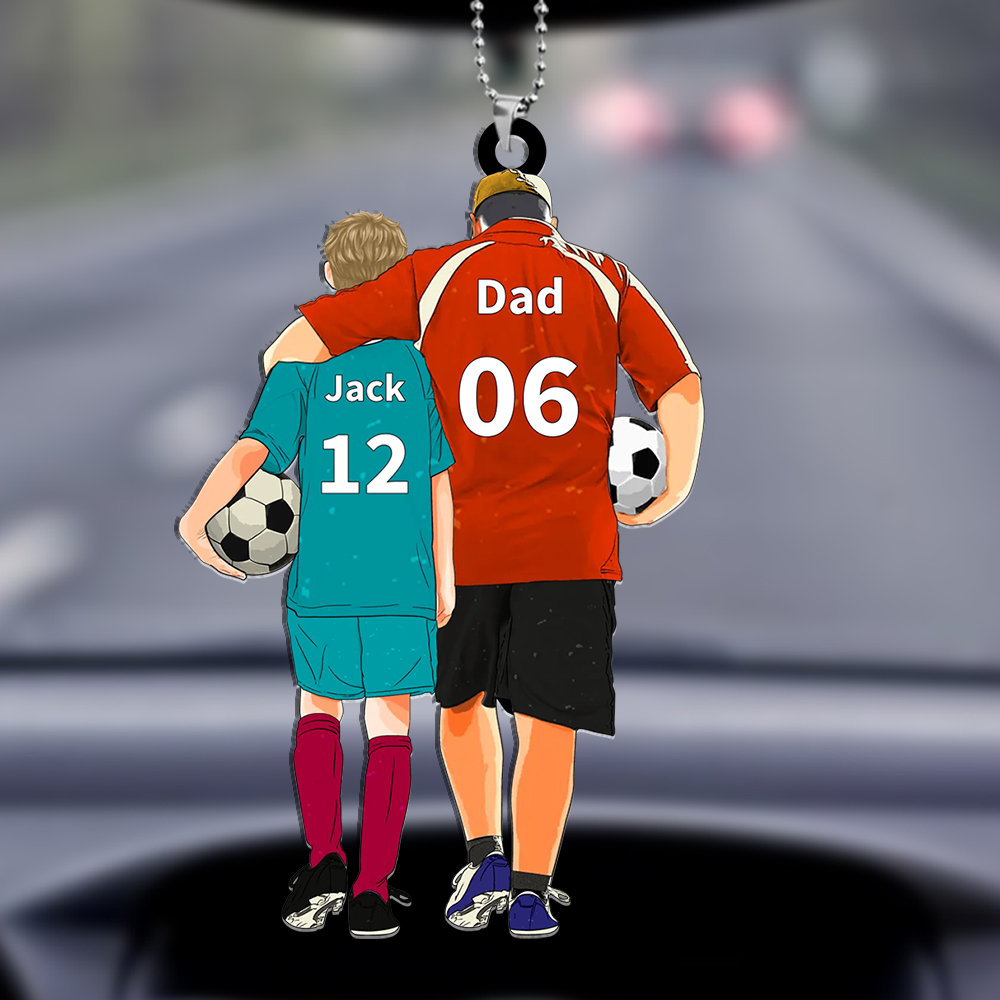 Personalised Dad & Child Football Keyring – Custom Name & Jersey Number Gift for Father's Day | Jessemade