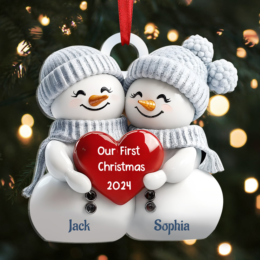Personalised 2 Names & Year Snowman Couple Acrylic Ornament Our First Christmas Together-Jessemade AU
