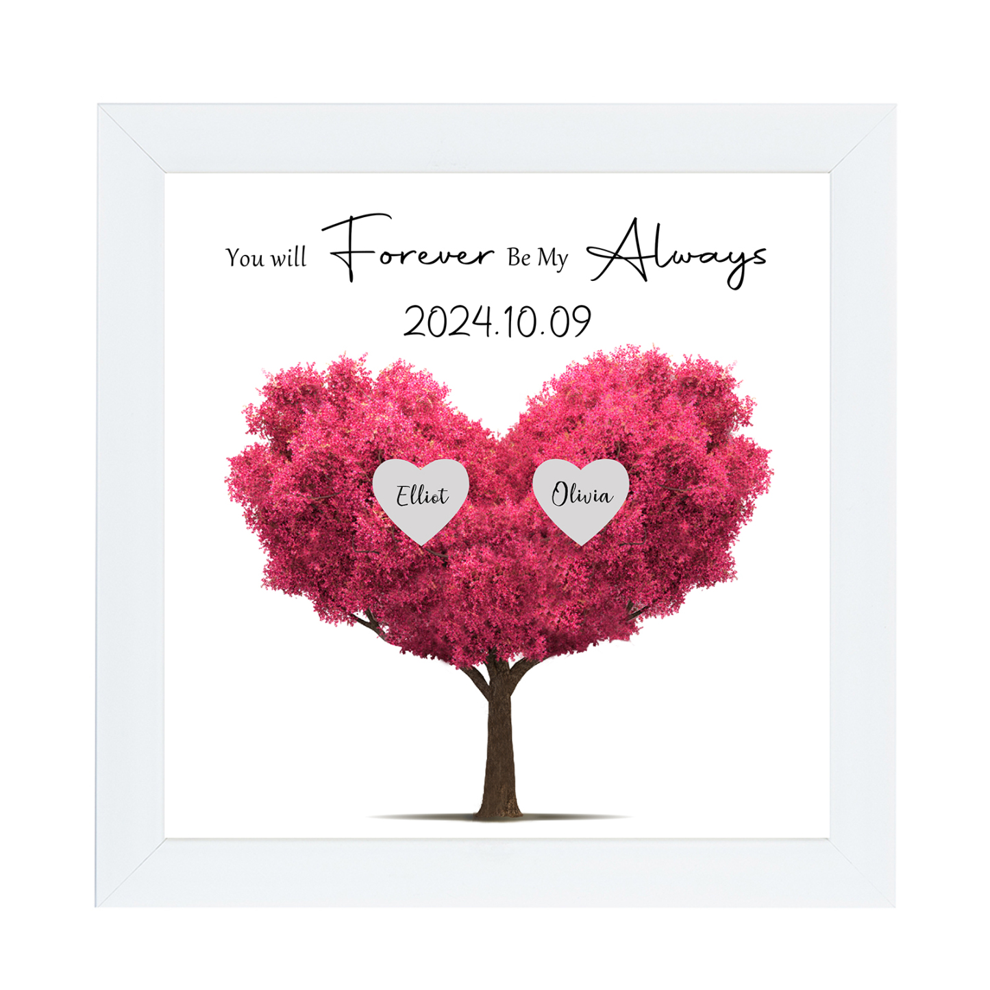 Personalised Pink Heart Tree Frame with 2 Names & Date Forever Love Gift for Couples-Jessemade AU