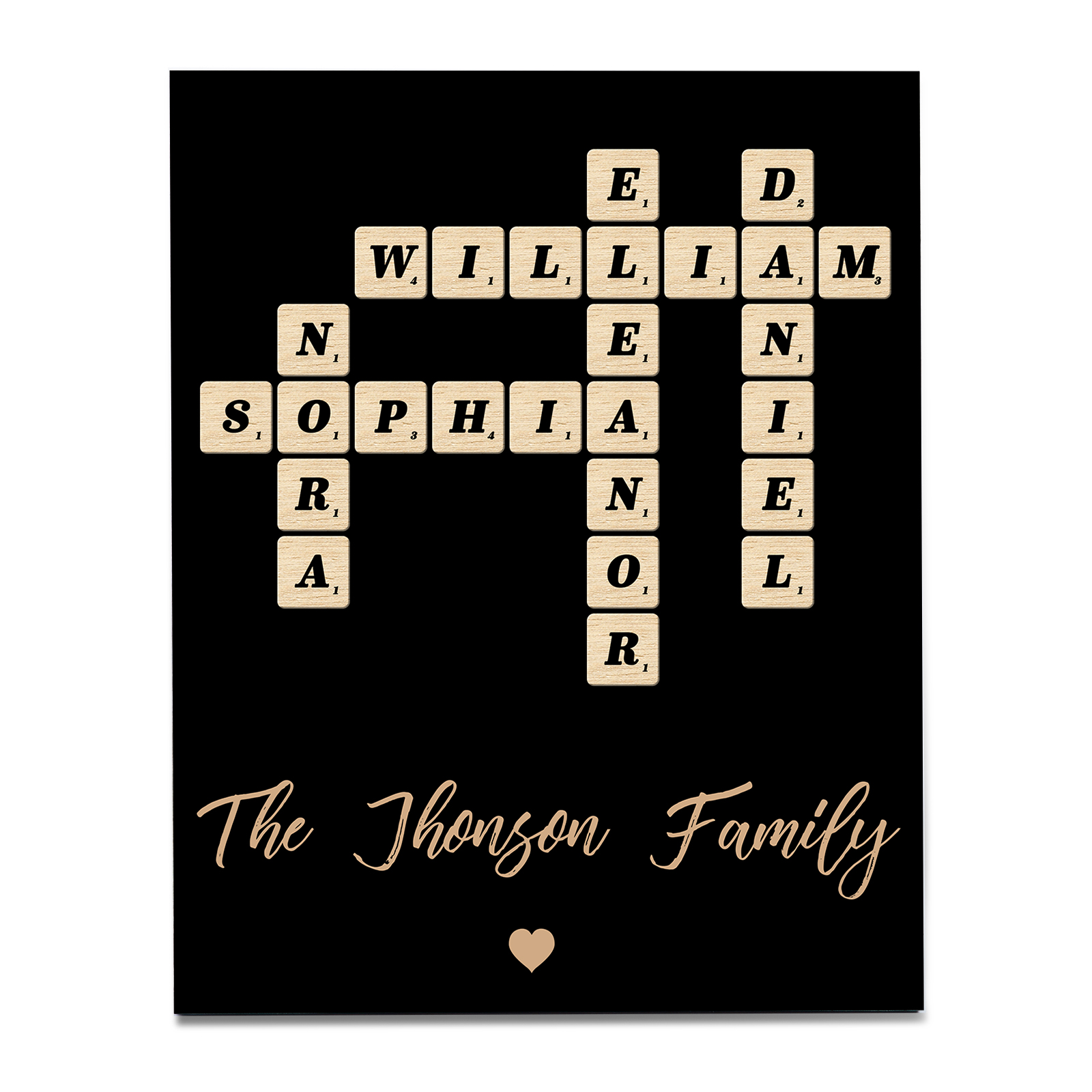 Custom Family Crossword Puzzle Wall Art Personalised Family Tree Poster Wood Letter Tiles Sign Housewarming Gifts