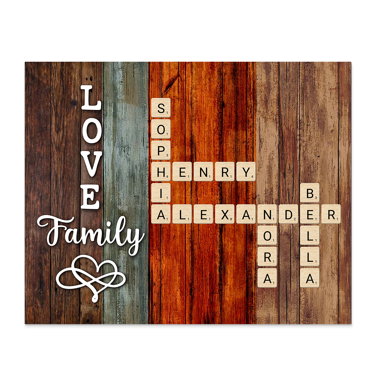 Custom Family Crossword Puzzle Wall Art Personalised Family Tree Poster Wood Letter Tiles Sign Housewarming Gifts