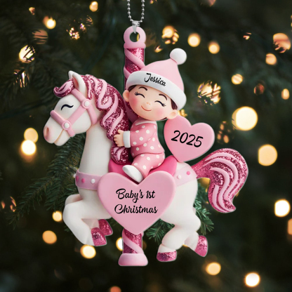 Personalised Baby Carousel Christmas Ornament – 1 Name – First Christmas 2025 – Newborn and Baby Shower Gift for New Parents and Baby | Jessemade