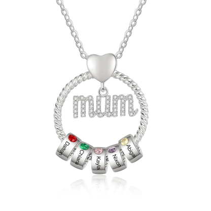 Personalised Mum Circle Necklace Gift Set with Gift Box Custom 1-6 Names & Birthstones Pendant Necklace Gift For Mum