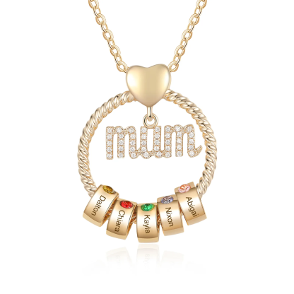 Personalised Mum Circle Necklace Gift Set with Gift Box Custom 1-6 Names & Birthstones Pendant Necklace Gift For Mum