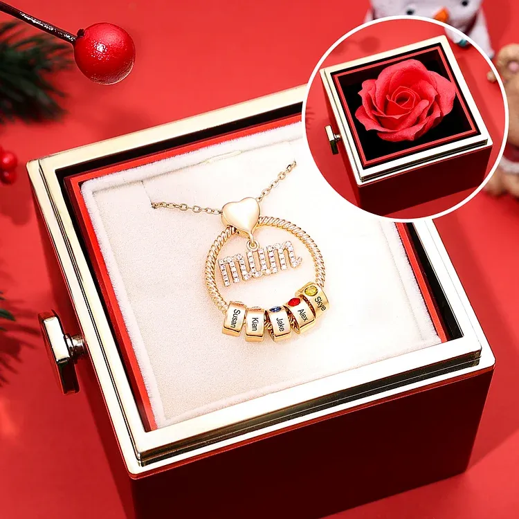 Personalised Mum Circle Necklace Gift Set with Gift Box Custom 1-6 Names & Birthstones Pendant Necklace Gift For Mum