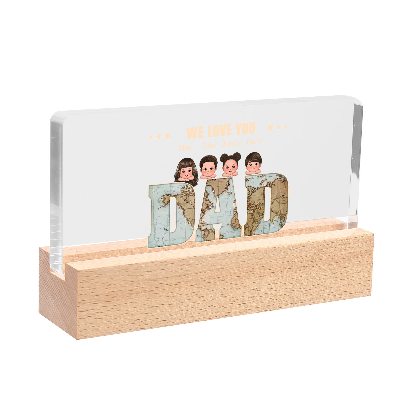 Personalised LED Acrylic Light Gift for Dad – “We Love You” Design with Children's Names & Characters | Jessemade