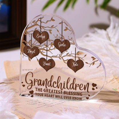 Personalised Text Acrylic Heart Keepsake Custom 1–8 Names Family Tree Ornaments Gift for Grandma/Nana/Grandpa-Jessemade AU