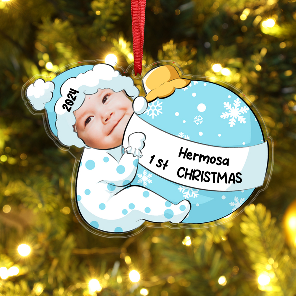 Personalised Baby’s 1st Christmas Hanging Ornament Custom Photo & Name & Year Acrylic Christmas Gift for Kids-Jessemade AU