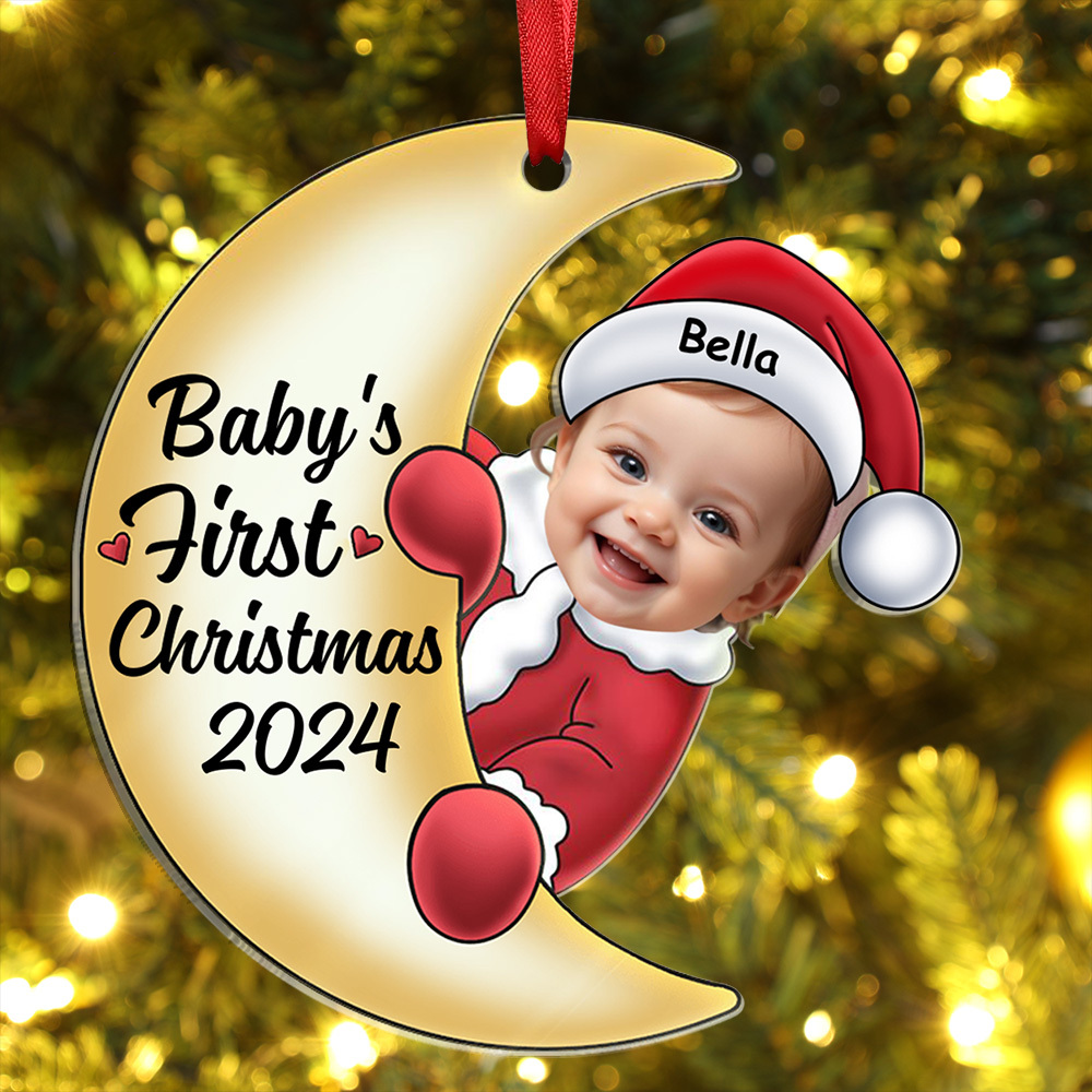 Personalised Shaped in A Sweet Crescent Moon Baby First Christmas Ornament with Custom Photo & Name A Unique Keepsake-Jessemade AU