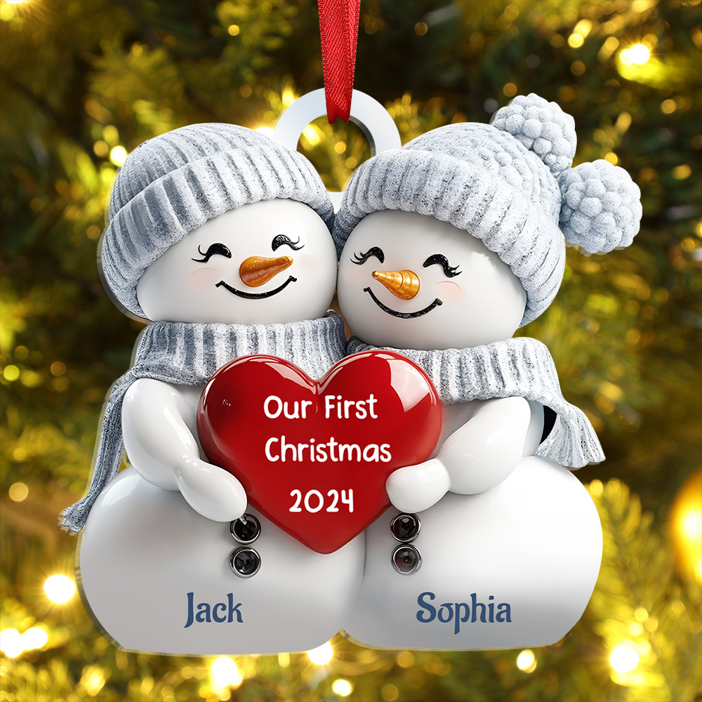 Personalised 2 Names & Year Snowman Couple Acrylic Ornament Our First Christmas Together-Jessemade AU