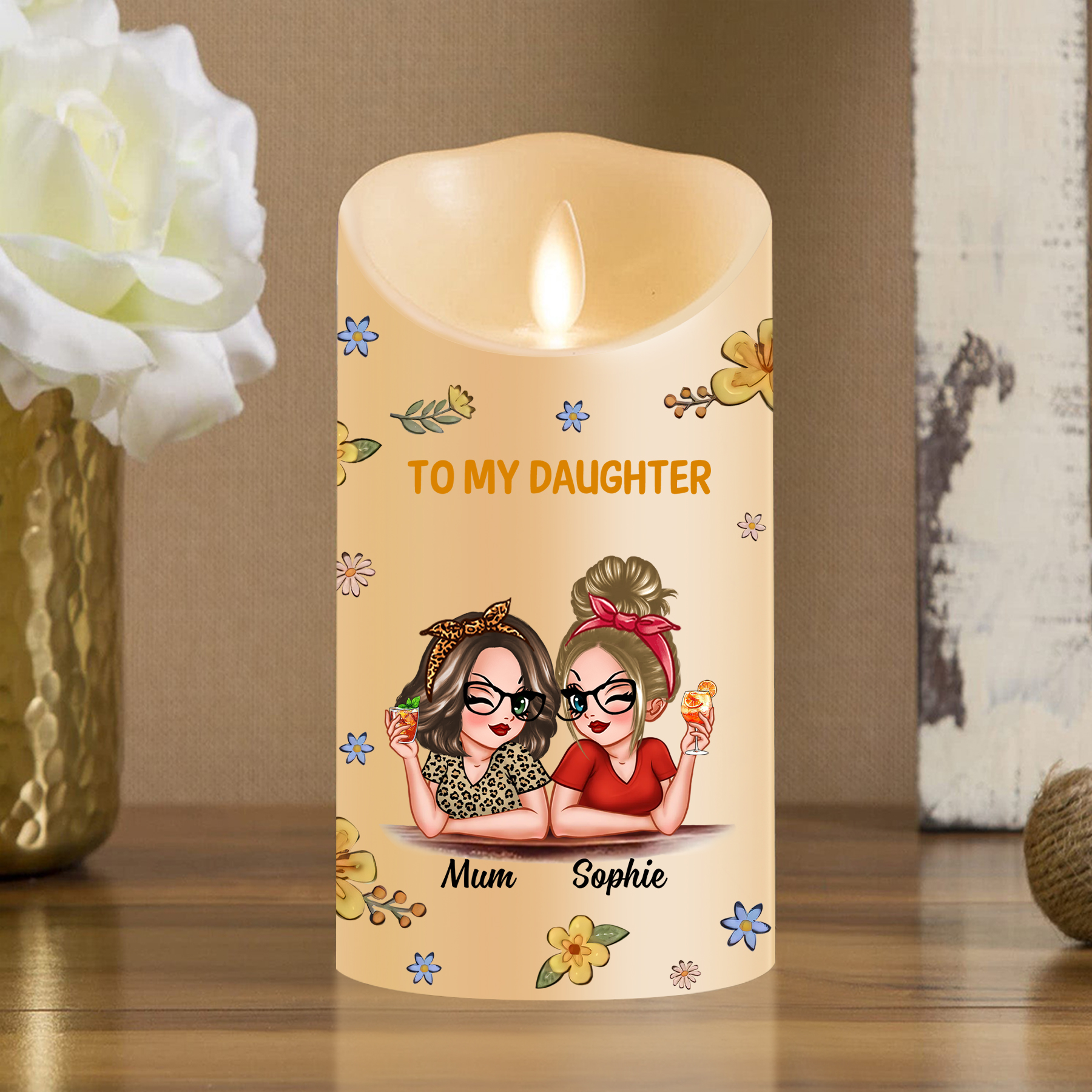 For Mum/Daughter Personalised 2 Names LED Candle Candle Gift for Mum/Daughter | Jessemade