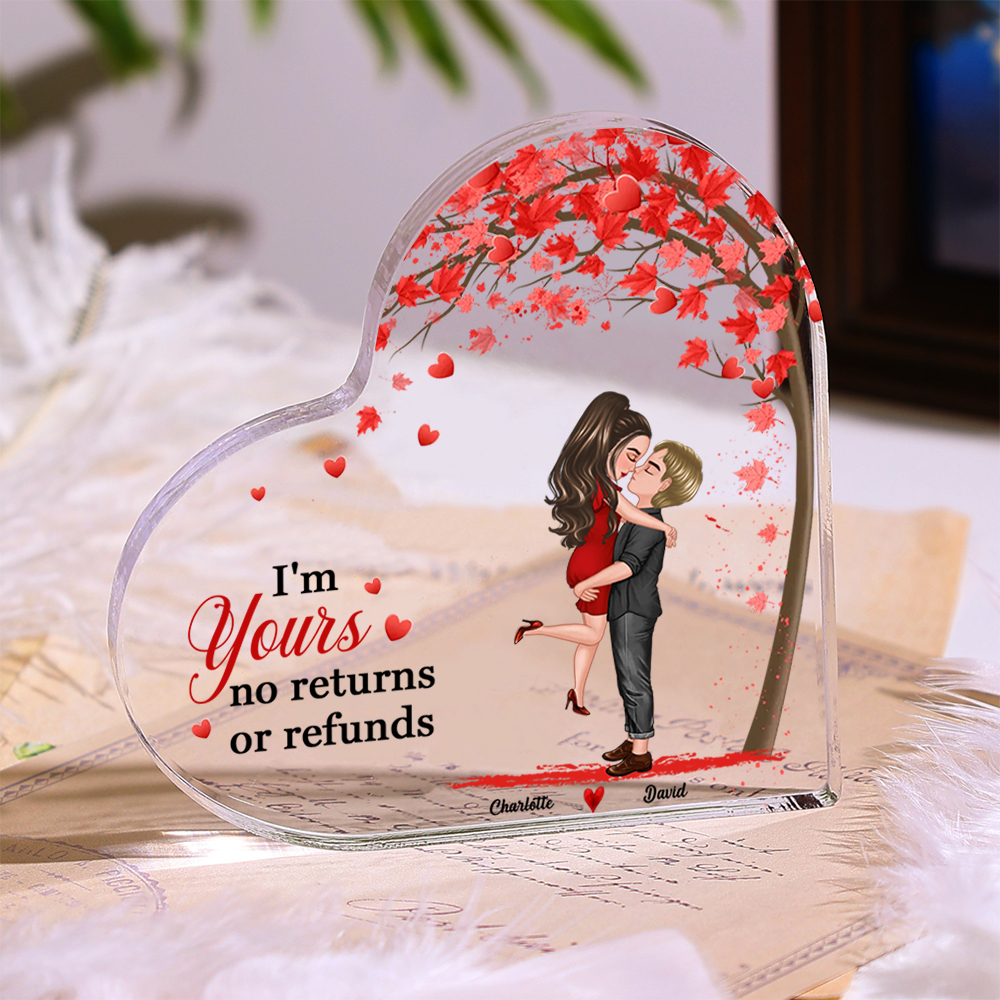 Personalised Heart Shaped Acrylic Plaque Couple Kissing Under the Love Tree Gift for Lover