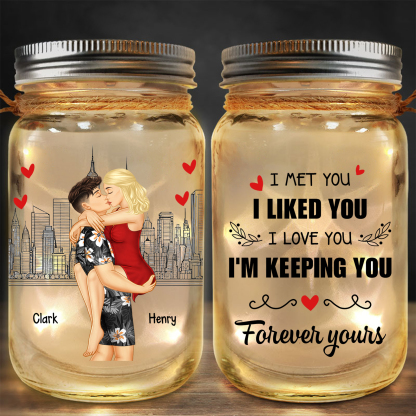 Doll Couple Kissing Personalised Mason Jar Light with 2 Names Romantic Gift for Him and Her