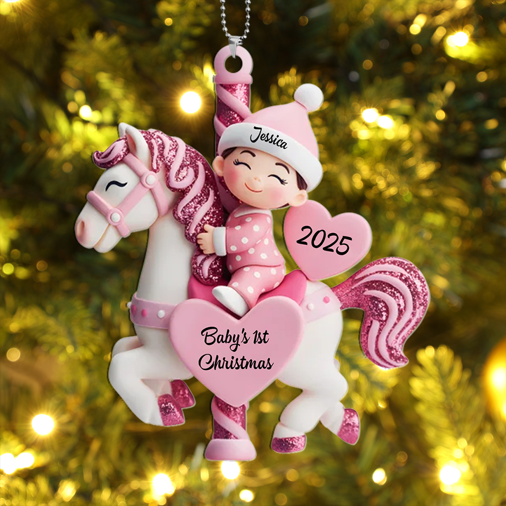Personalised Glitter Carousel Baby Christmas Tree Decoration