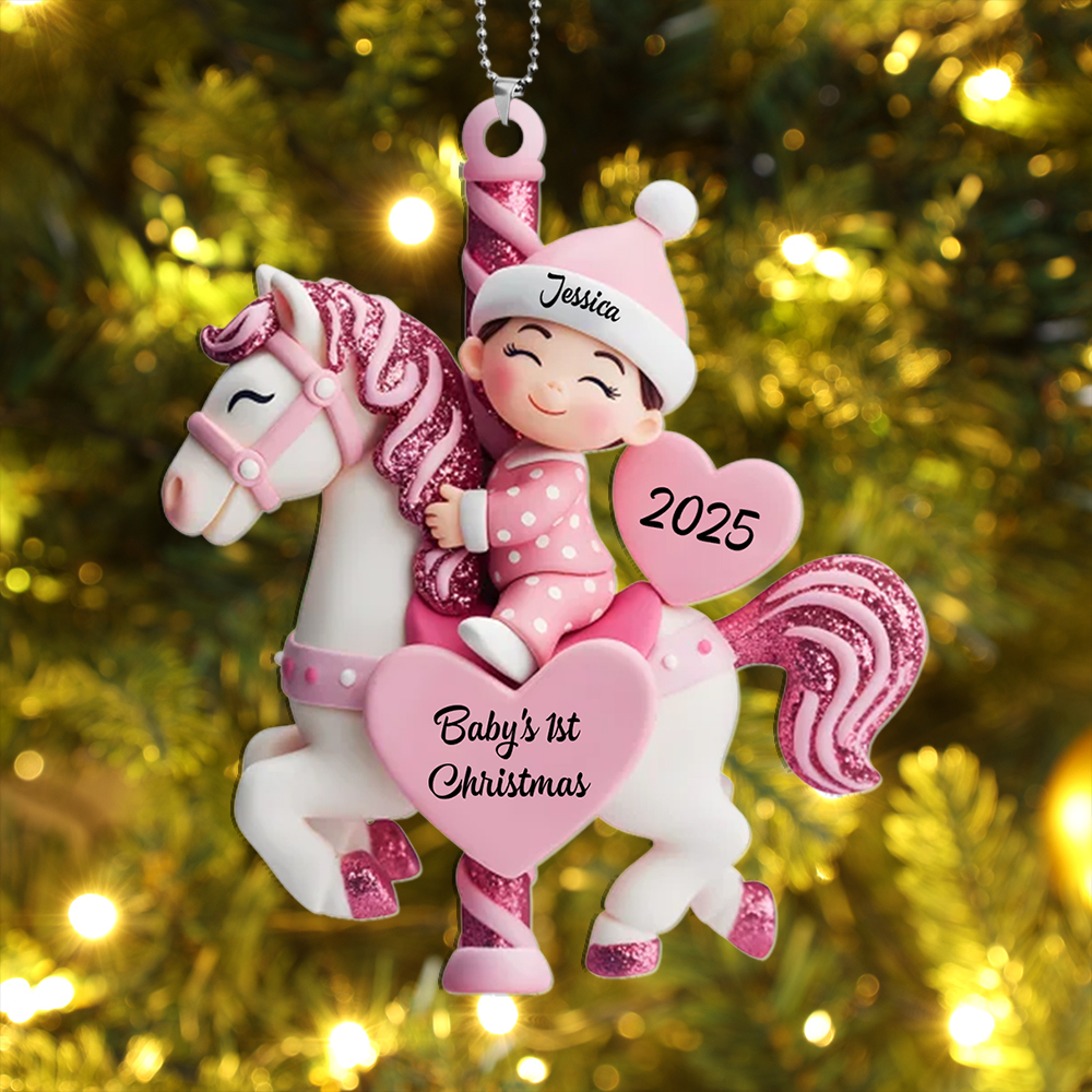 Personalised Glitter Carousel Baby Christmas Tree Decoration