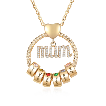 Personalised Mum Circle Necklace Gift Set with Gift Box Custom 1-6 Names & Birthstones Pendant Necklace Gift For Mum