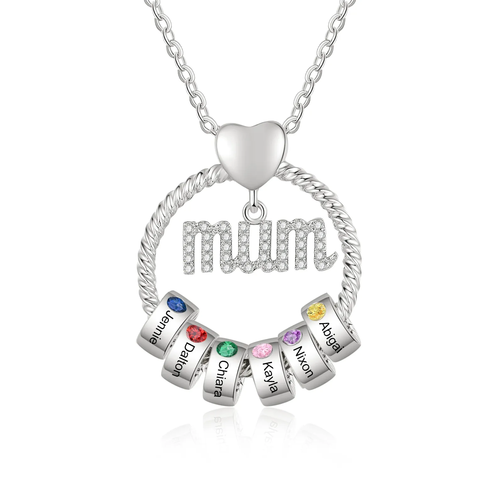 Personalised Mum Circle Necklace Gift Set with Gift Box Custom 1-6 Names & Birthstones Pendant Necklace Gift For Mum