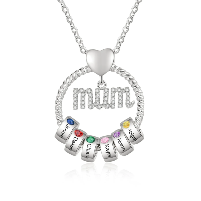 Personalised Mum Circle Necklace Gift Set with Gift Box Custom 1-6 Names & Birthstones Pendant Necklace Gift For Mum