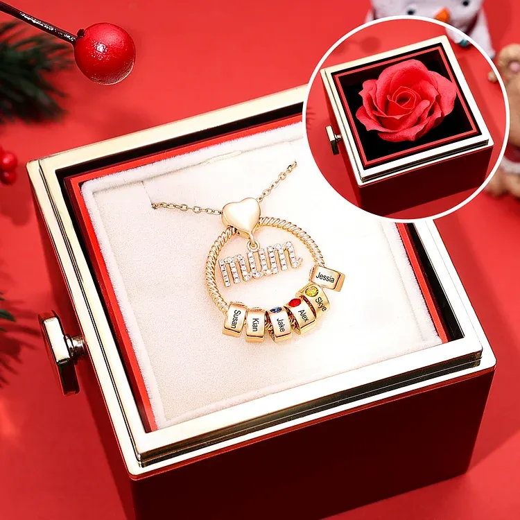 Personalised Mum Circle Necklace Gift Set with Gift Box Custom 1-6 Names & Birthstones Pendant Necklace Gift For Mum