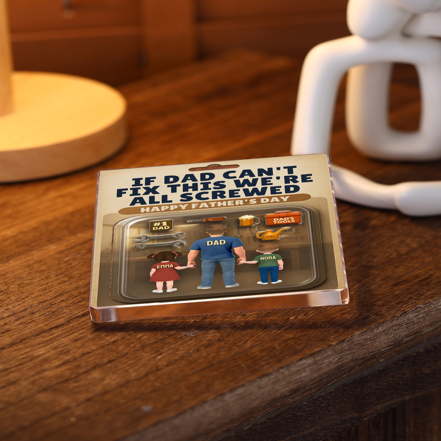 Personalised Father's Day Acrylic Plaque – "If Dad Can't Fix This We're All Screwed" – Custom Gift with Kids' Names | Jessemade