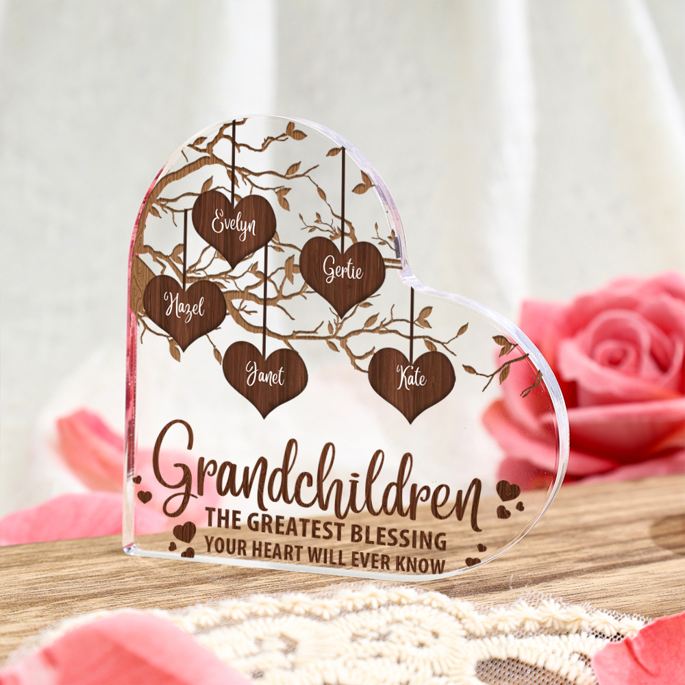 Personalised Text Acrylic Heart Keepsake Custom 1–8 Names Family Tree Ornaments Gift for Grandma/Nana/Grandpa-Jessemade AU