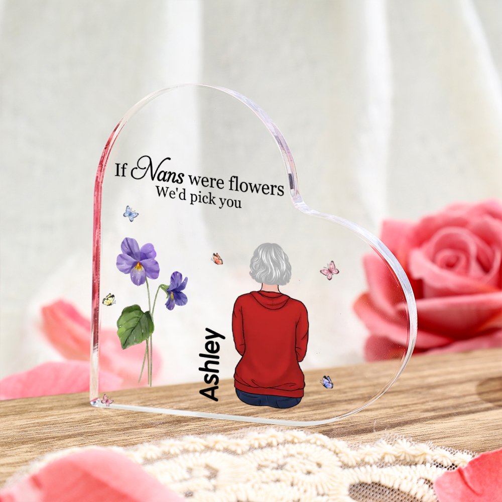 Personalised Acrylic Heart Keepsake Custom Birth Flower & Name Ornaments Gift for Nan