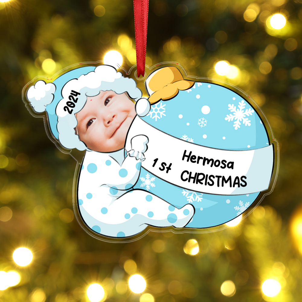Personalised Baby’s 1st Christmas Hanging Ornament Custom Photo & Name & Year Acrylic Christmas Gift for Kids-Jessemade AU