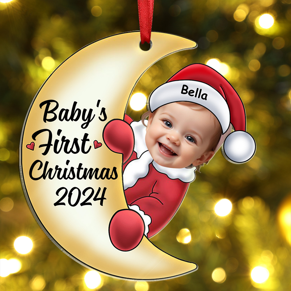 Personalised Shaped in A Sweet Crescent Moon Baby First Christmas Ornament with Custom Photo & Name A Unique Keepsake-Jessemade AU