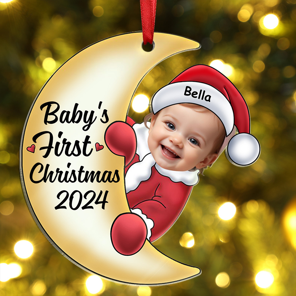 Personalised Shaped in A Sweet Crescent Moon Baby First Christmas Ornament with Custom Photo & Name A Unique Keepsake-Jessemade AU