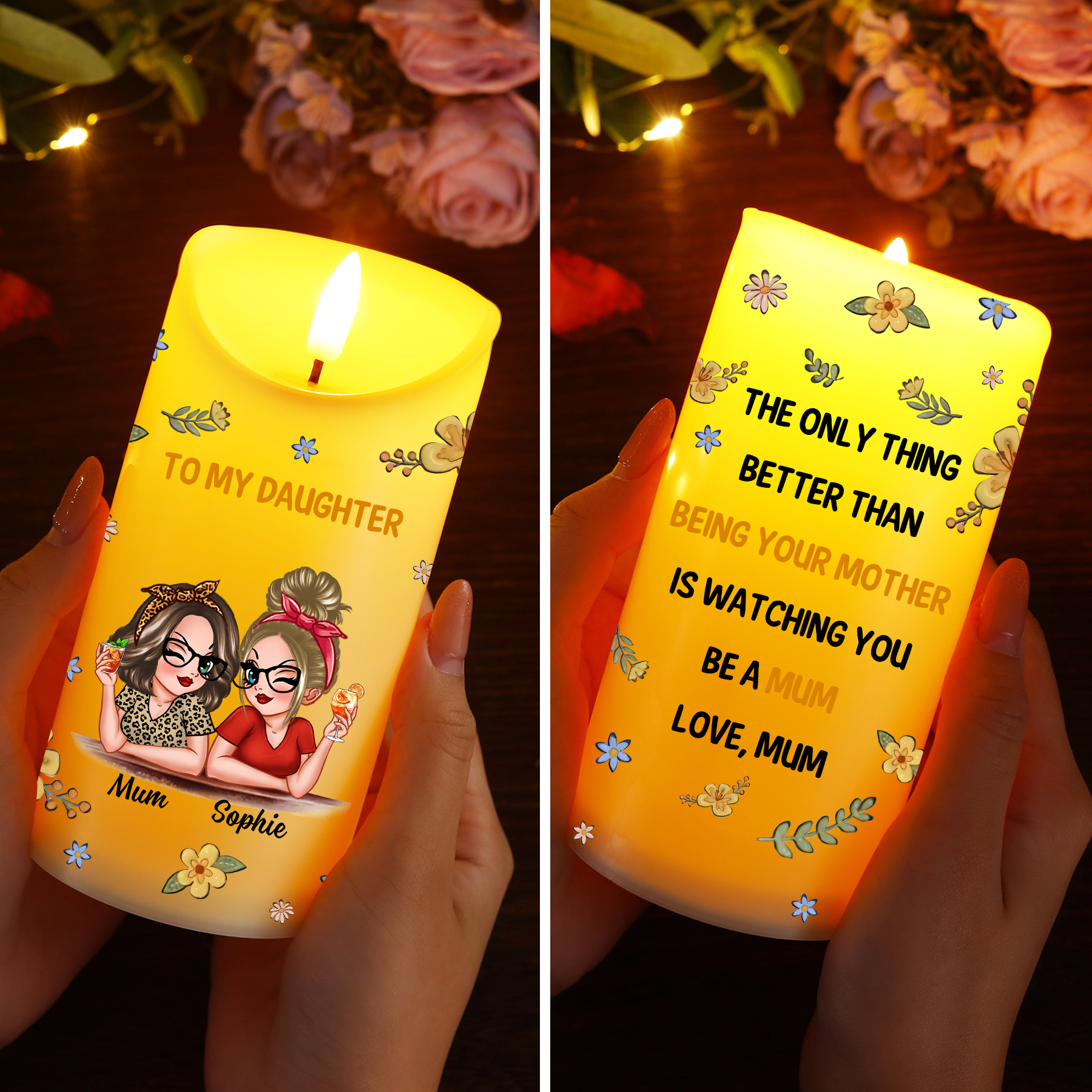 For Mum/Daughter Personalised 2 Names LED Candle Candle Gift for Mum/Daughter | Jessemade