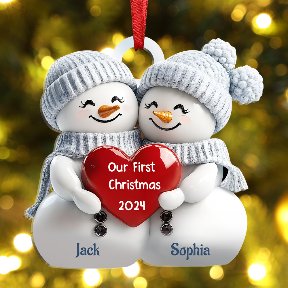 Personalised 2 Names & Year Snowman Couple Acrylic Ornament Our First Christmas Together-Jessemade AU