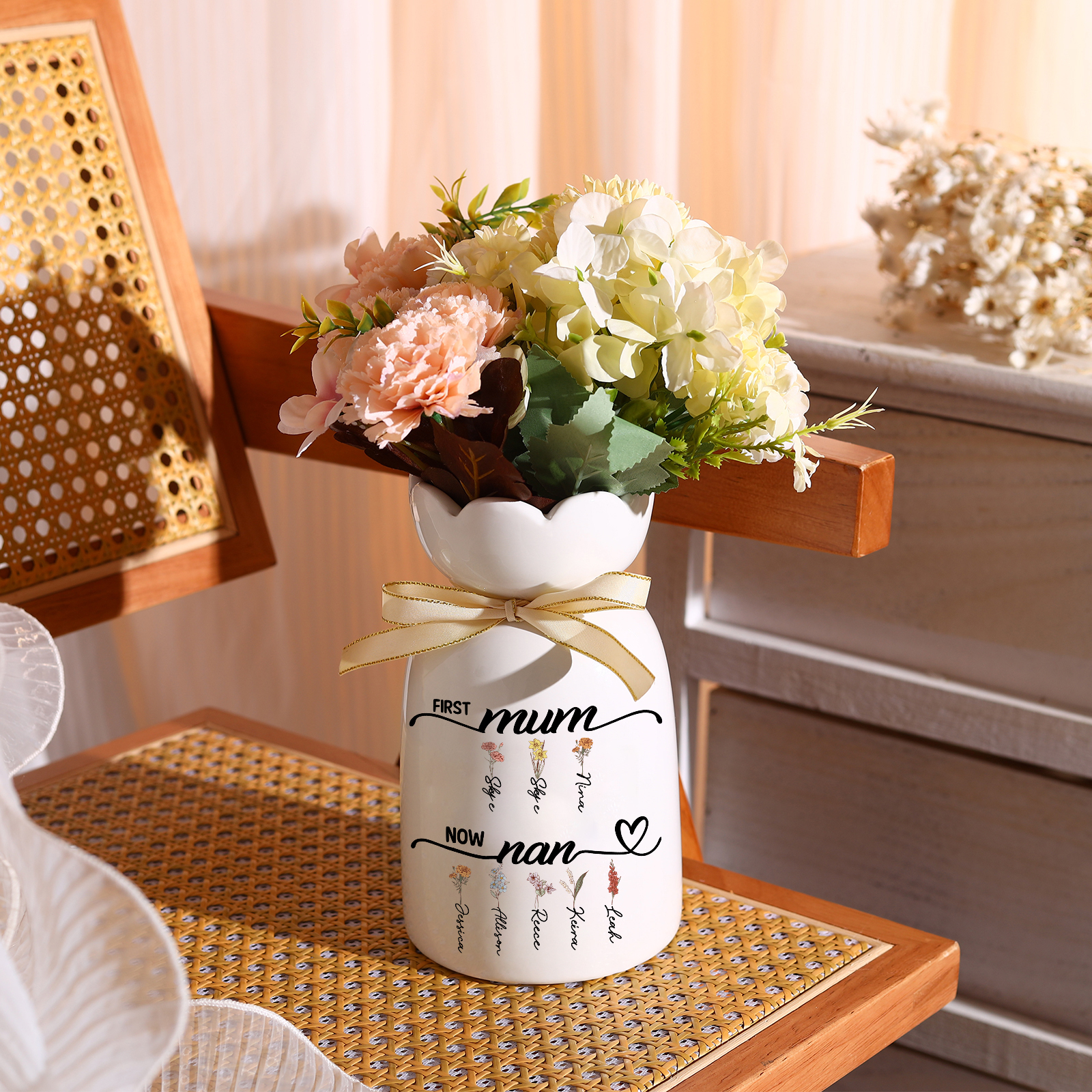 [Copy]Birth Flower Vase Personalised Ceramic Vase Custom 2-12 Names Gift for Mum, Nan or Grandma | Jessemade