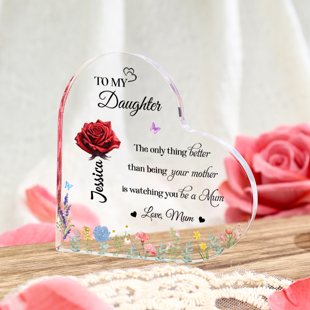 To Mum/Nan -Personalised Heart-Shaped Wooden Plaque Custom with Flowers & 1- 10 Names Ornament Mother's Day Gift | Jessemade