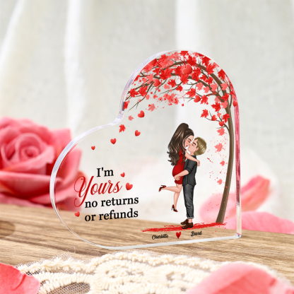 Personalised Heart Shaped Acrylic Plaque Couple Kissing Under the Love Tree Gift for Lover