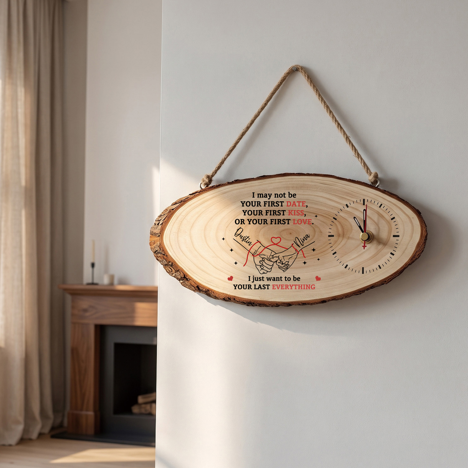 Personalised Wooden Couple Holding Hands Clock with 2 Names