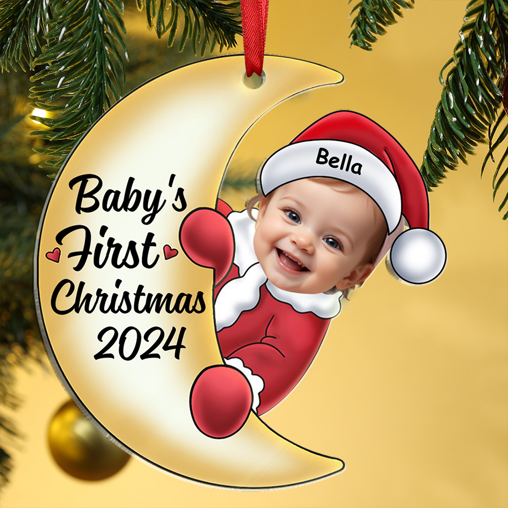 Personalised Shaped in A Sweet Crescent Moon Baby First Christmas Ornament with Custom Photo & Name A Unique Keepsake-Jessemade AU