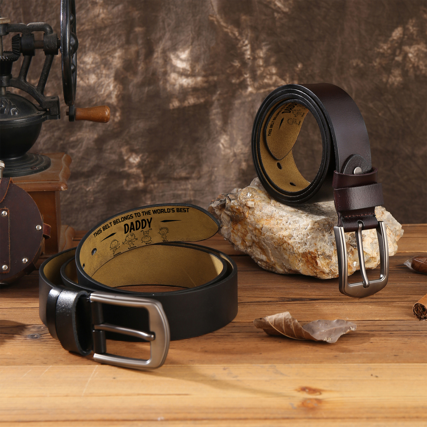 Engraved “Daddy” Belt – Custom Kids’ Names & Figures Personalised Leather Belt Gift for Father’s Day or Birthday | Jessemade