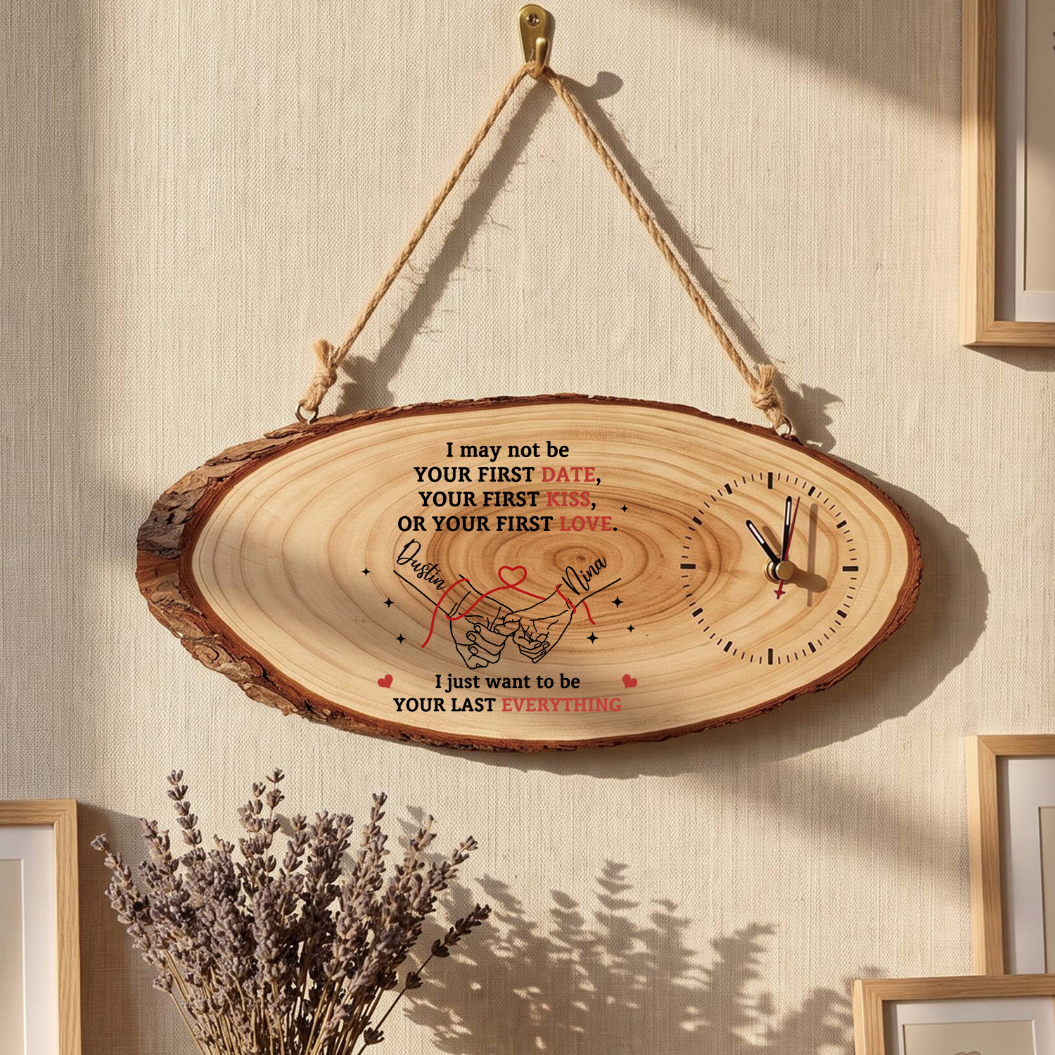 Personalised Wooden Couple Holding Hands Clock with 2 Names