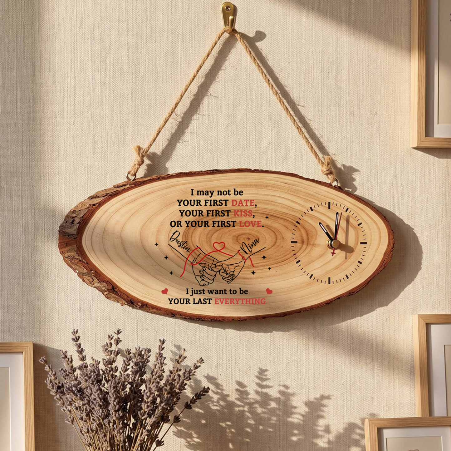 Personalised Wooden Couple Holding Hands Clock with 2 Names