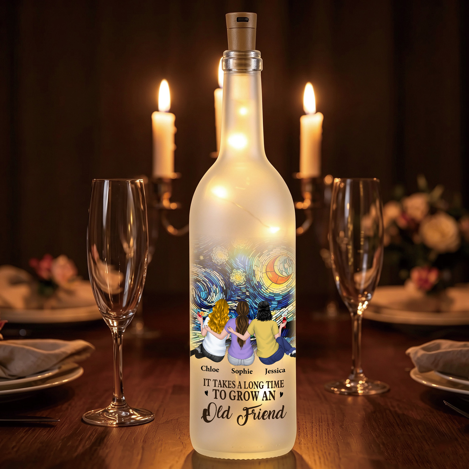 Personalised LED Light-Up Bottle with 2–6 Names, Friendship Gift for Your Best Friend