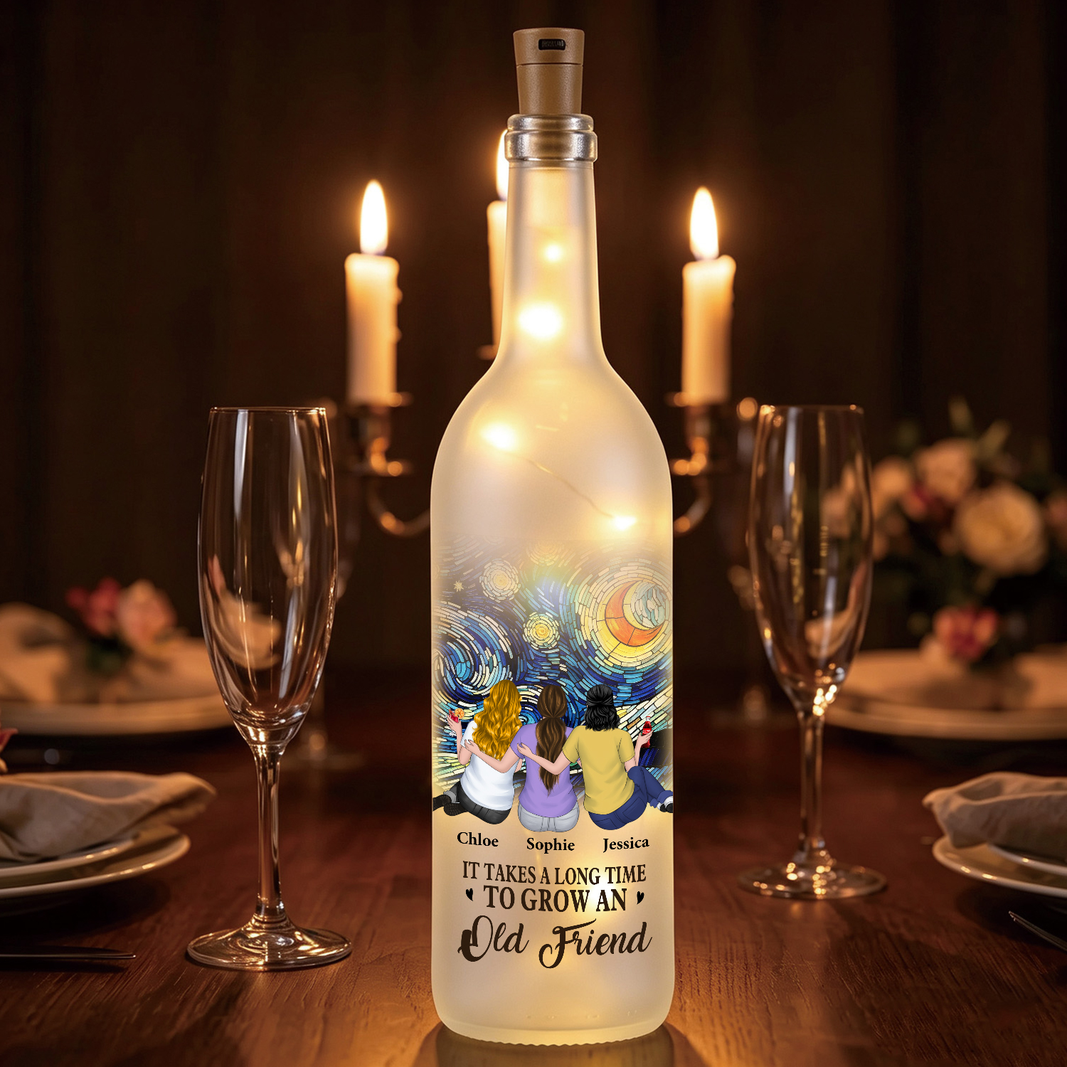 Personalised LED Light-Up Bottle with 2–6 Names, Friendship Gift for Your Best Friend