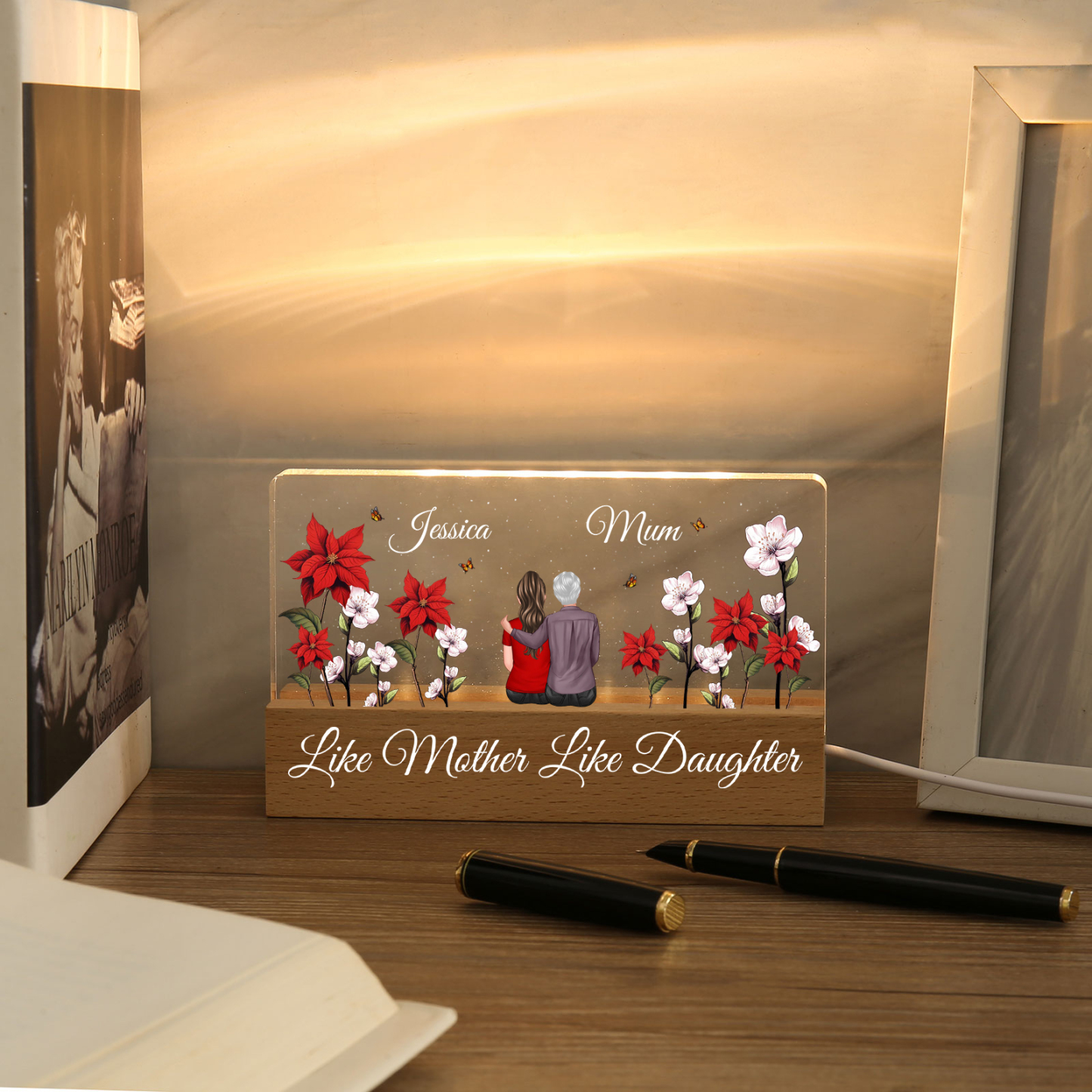 Personalised LED Night Light Custom 2 Names a& Text Custom Like Mother Like Daughter Gift | Jessemade 