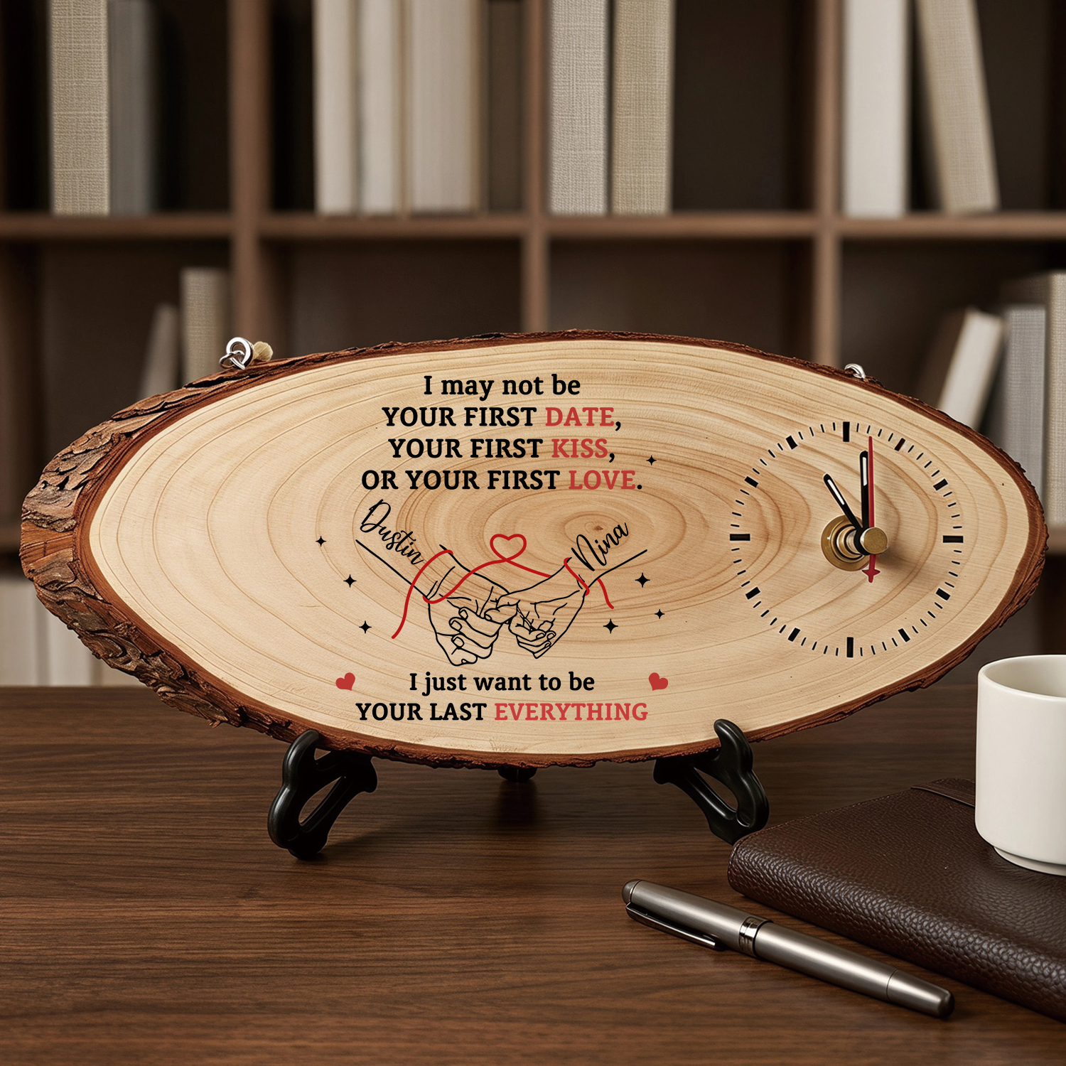 Personalised Wooden Couple Holding Hands Clock with 2 Names