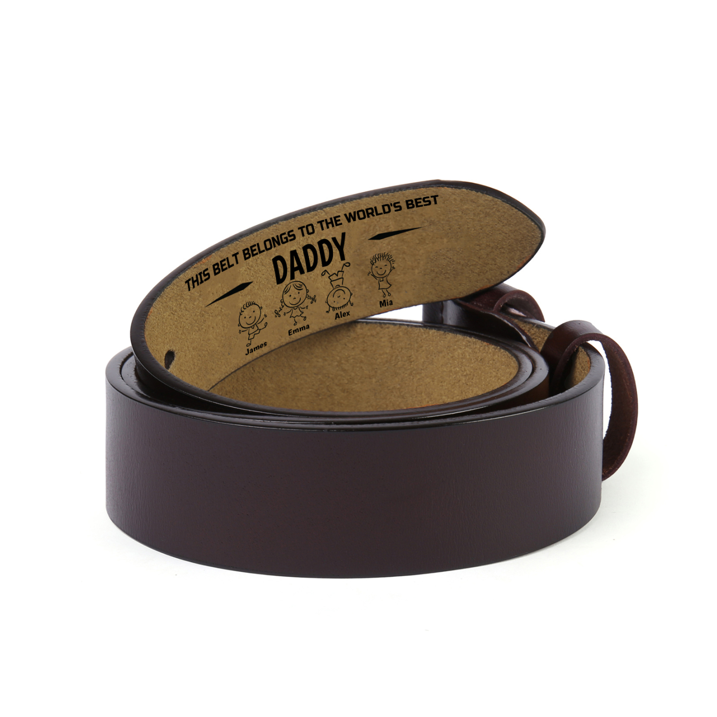 Engraved “Daddy” Belt – Custom Kids’ Names & Figures Personalised Leather Belt Gift for Father’s Day or Birthday | Jessemade